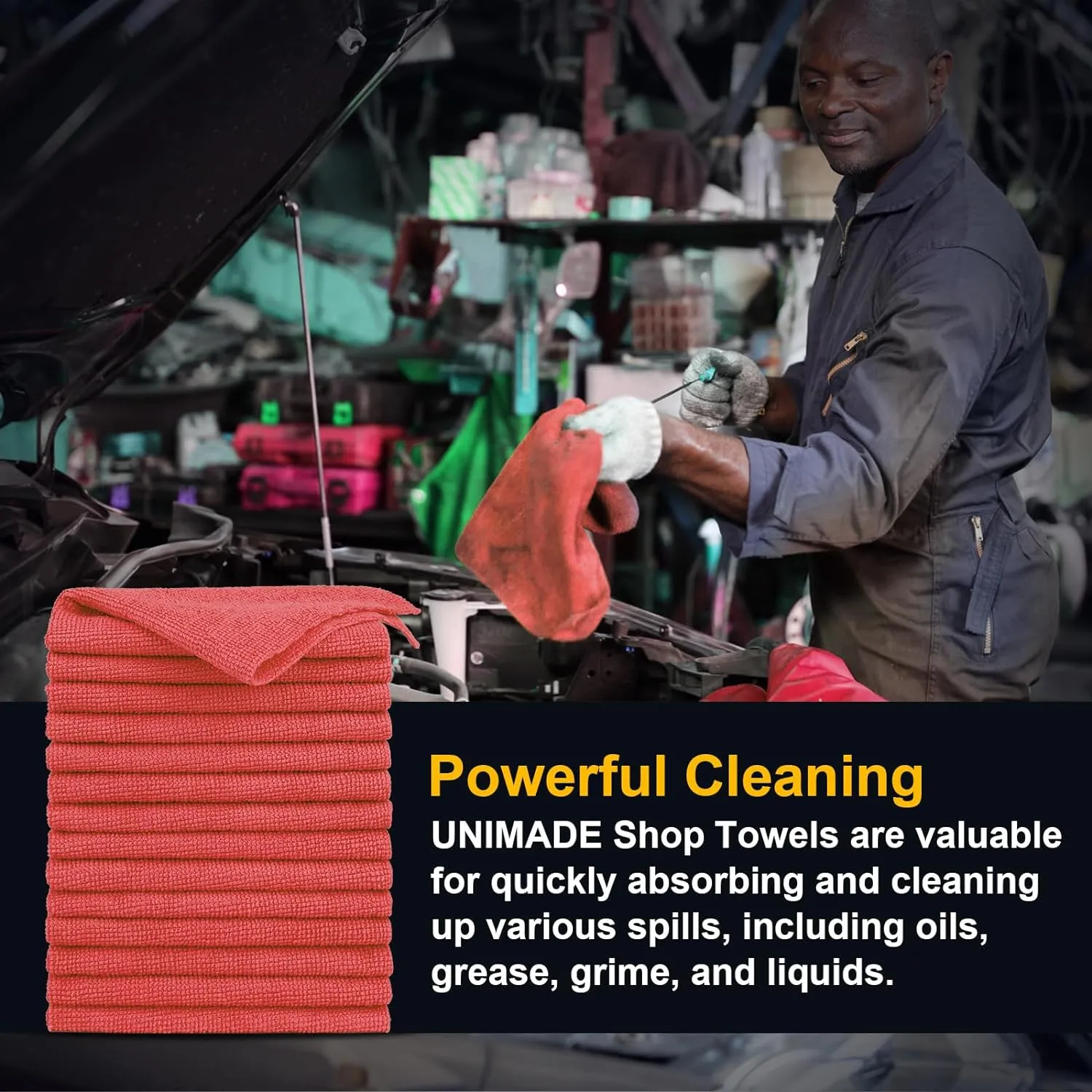 Shop Towels, 100 Pack Commercial Grade Work Rags Microfiber Towels for Cars Cleaning Rag Bulk Detailing Cloth for Automotive Bar Mechanic Restaurant Garage Housekeeping, 11.5"x 11.5", Red