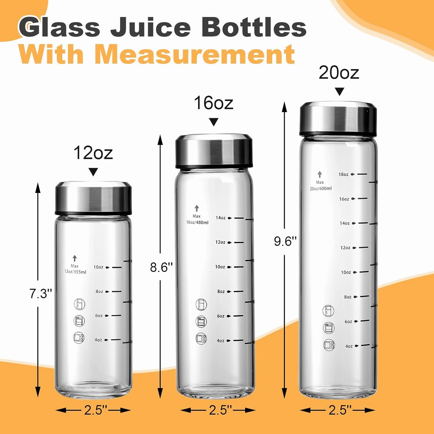 SIEROZUR Glass Juice Bottles 20oz- 4 Pack Wide Mouth Glass Bottles with Lids for Juicing Smoothies, Infused Water, Beverage Storage - BPA Free, Leakproof, Reusable, Borosilicate
