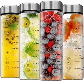 SIEROZUR Glass Juice Bottles 20oz- 4 Pack Wide Mouth Glass Bottles with Lids for Juicing Smoothies, Infused Water, Beverage Storage - BPA Free, Leakproof, Reusable, Borosilicate