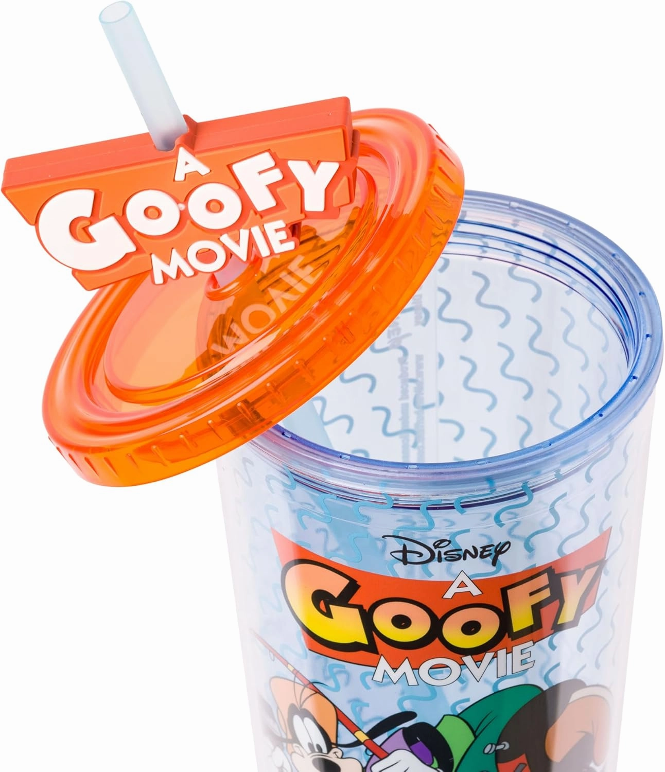 Silver Buffalo Disney A Goofy Movie Featuring Goofy, Max Goof, Roxanne and Bobby Zimuruski Plastic Cold Cup with Lid and Straw Topper, 24 Ounces