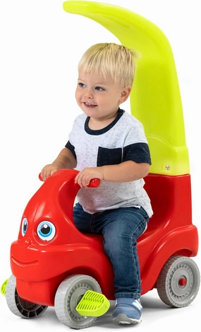 Simplay3 Convert-a-Coupe Push Along Riding Car for Toddlers and Kids Ages 2-5 Years, Red and Lime Yellow Parent Push Car Converts to Toddler Ride-On Car