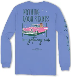 Simply Southern Nothing Good Starts in a Getaway Car - Classic Car - Dog - Adult Long Sleeve