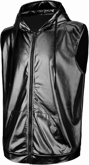 Sintege Men's Metallic Shirt 70s 80s Men Disco Outfit Metallic Hooded Tops Hoodie Shirts for Disco Party