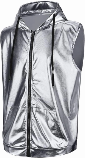 Sintege Men's Metallic Shirt 70s 80s Men Disco Outfit Metallic Hooded Tops Hoodie Shirts for Disco Party