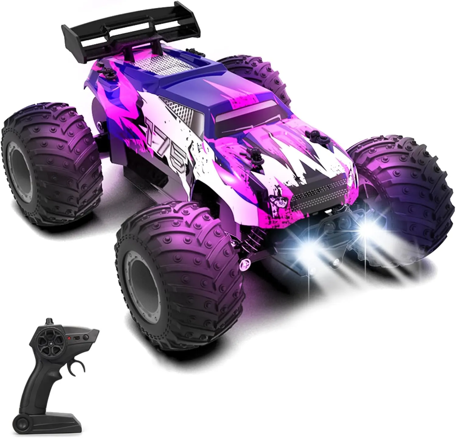 Sjpzwcrl Remote Control Car Toy Truck: - Hand Controlled Monster Truck Toys RC Car Electric Rock Crawler RC with Headlights and Colorful Toy Cars Body Lights for Boy Kids (Purple)
