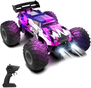 Sjpzwcrl Remote Control Car Toy Truck: - Hand Controlled Monster Truck Toys RC Car Electric Rock Crawler RC with Headlights and Colorful Toy Cars Body Lights for Boy Kids (Purple)