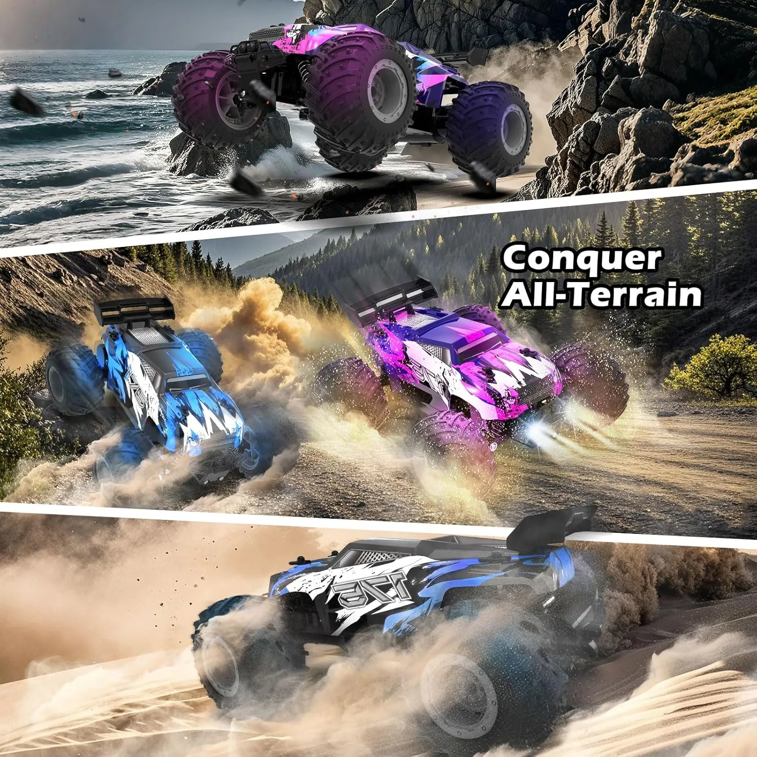 Sjpzwcrl Remote Control Car Toy Truck: - Hand Controlled Monster Truck Toys RC Car Electric Rock Crawler RC with Headlights and Colorful Toy Cars Body Lights for Boy Kids (Purple)
