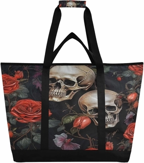 Skull Reusable Insulated Lunchbox Cooler Bag, Leakproof Kitchen Grocery Bag Collapsible Portable Cooler Tote Bag for Picnic, Camping, Office, Travel
