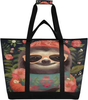 Sloth Reusable Insulated Lunchbox Cooler Bag, Leakproof Kitchen Grocery Bag Collapsible Portable Cooler Tote Bag for Picnic, Camping, Office, Travel