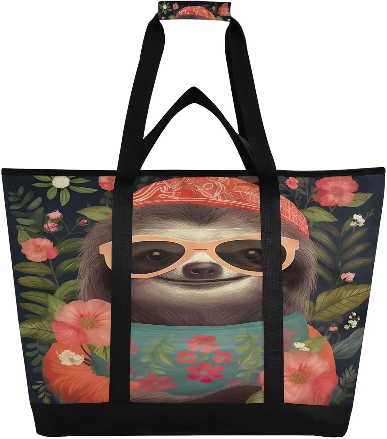 Sloth Reusable Insulated Lunchbox Cooler Bag, Leakproof Kitchen Grocery Bag Collapsible Portable Cooler Tote Bag for Picnic, Camping, Office, Travel
