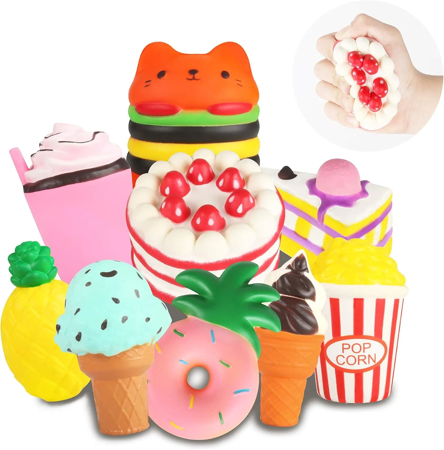 Slow Rising Jumbo Squishies Toys Set - 9 Pack Soft Kawaii Squishy Hamburger Popcorn Cake Ice Cream Donut Stress Relief Squeeze Toy for Boys and Girls
