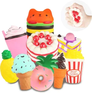 Slow Rising Jumbo Squishies Toys Set - 9 Pack Soft Kawaii Squishy Hamburger Popcorn Cake Ice Cream Donut Stress Relief Squeeze Toy for Boys and Girls