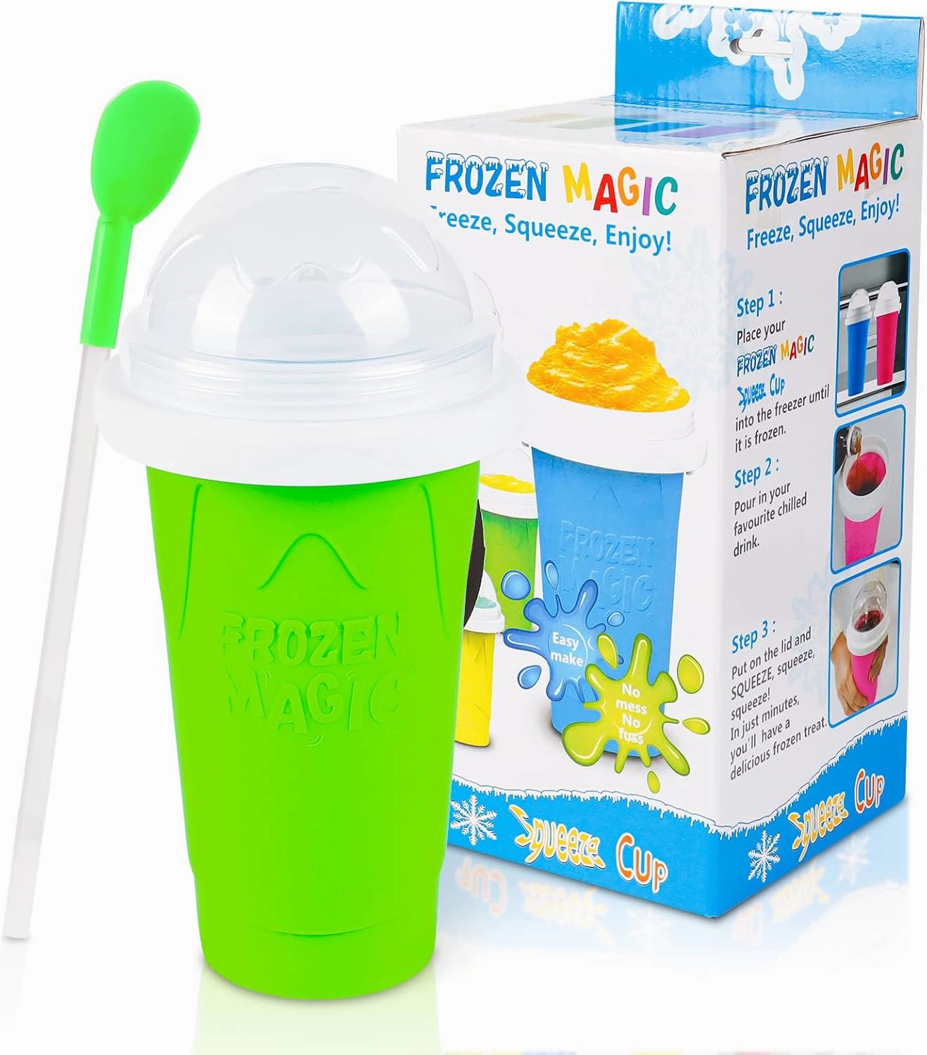 Slushy Maker Cup - TIK TOK Quick Frozen Magic Squeeze Cup For Chocolate MilkShake, Sorbet, Smoothies, Slushies & More, 2 in 1 Straw & Spoon, With Gorgeous Luxury Box, Perfect for Kids,Friends & Family