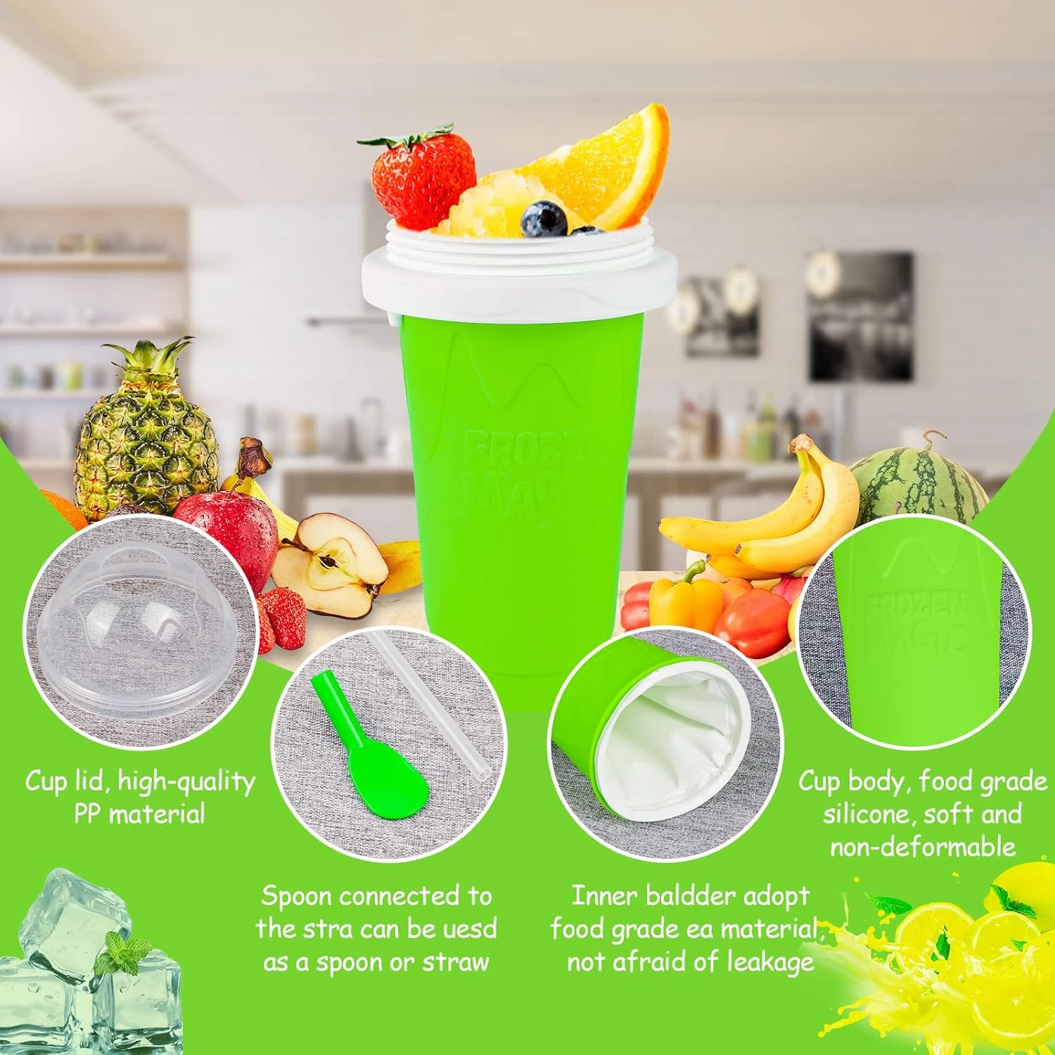 Slushy Maker Cup - TIK TOK Quick Frozen Magic Squeeze Cup For Chocolate MilkShake, Sorbet, Smoothies, Slushies & More, 2 in 1 Straw & Spoon, With Gorgeous Luxury Box, Perfect for Kids,Friends & Family