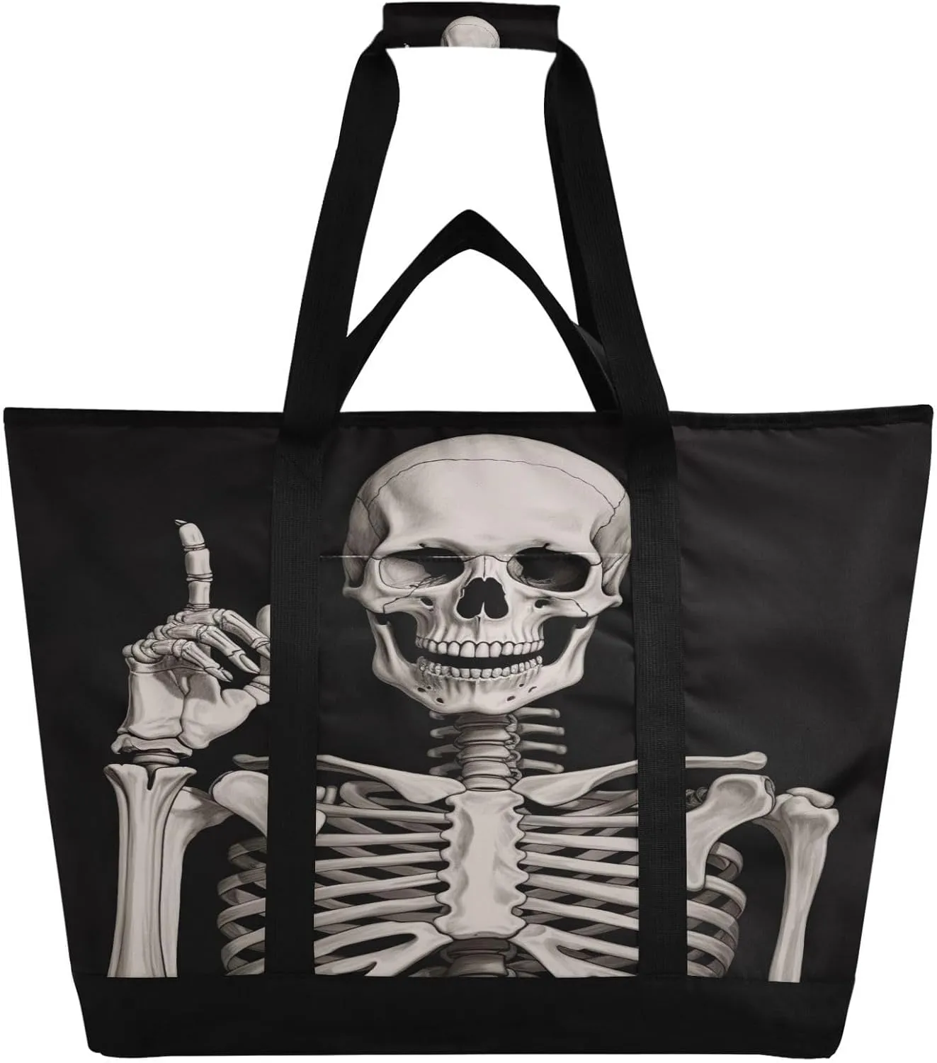 Smiling Skull Reusable Insulated Lunchbox Cooler Bag, Leakproof Kitchen Grocery Bag Collapsible Portable Cooler Tote Bag for Picnic, Camping, Office, Travel