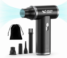 Smiling Shark Electric Air Duster, J01 Brushless Motor 130000RPM Stepless Speed Compressed Air Duster Rechargeable Full Body Aluminum Alloy Tiny Air Blower PC/Keyborad/BBQ/Car/Camping, Black