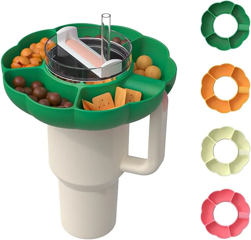 Snack Bowl for Stanley Cup 40 oz Tumbler with Handle,Silicone Stanley Snack Tray, Charcuterie Accessories Snackeez Cups, Reusable Snack Ring Suitable for Car Cup Holder, Cinema (Green)