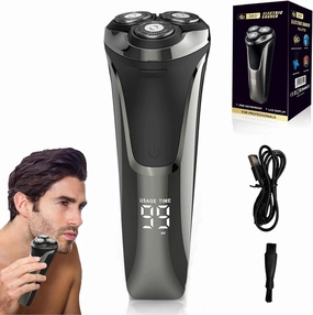 Snapbuy Electric Razor for Men, Snapbuy Electric Razor Pro of Father, 4D Floating Head Rotary Shaver, Ipx7 Waterproof Electrical Razors, Wet & Dry Rechargeable Electrical Shaver LCD Display (Black)