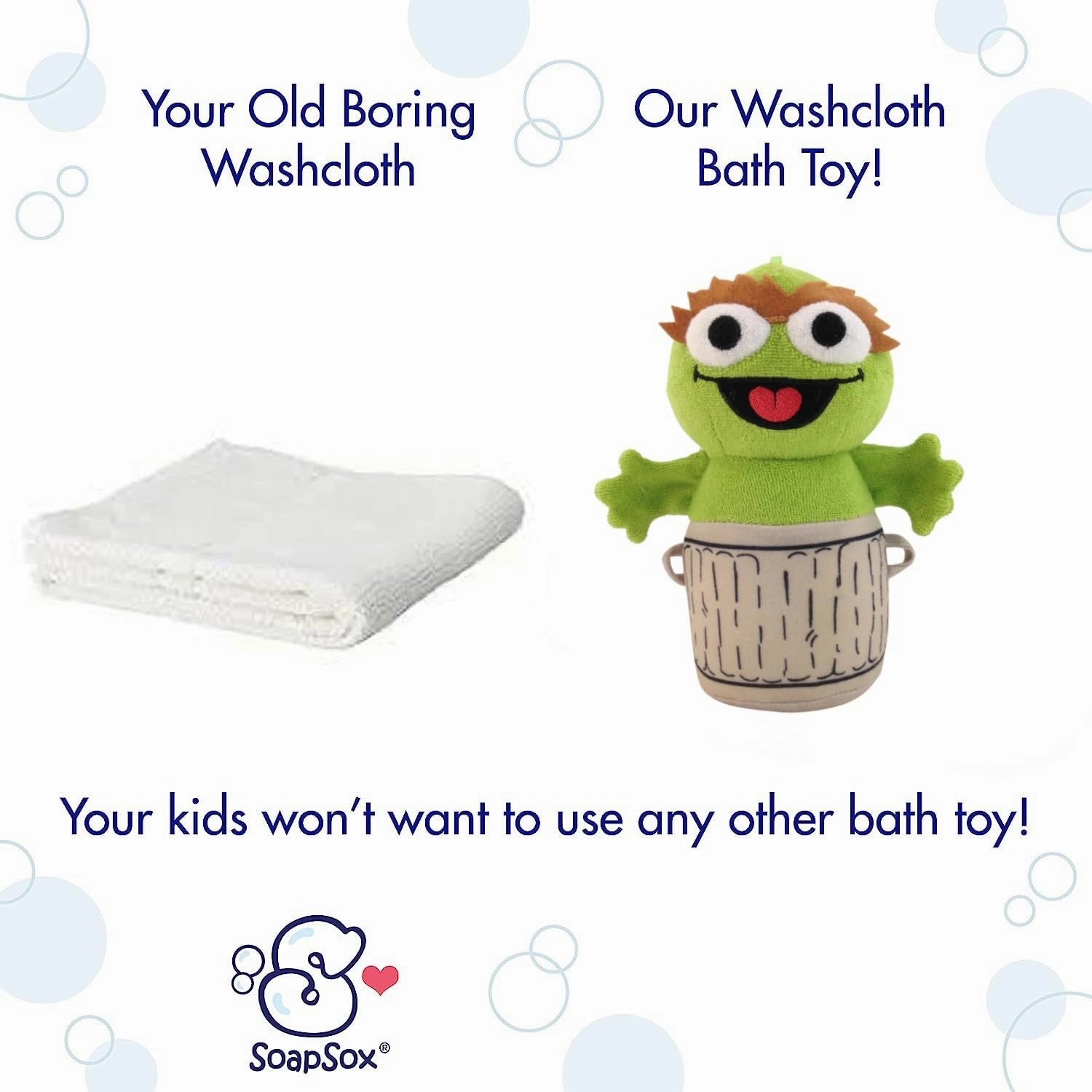 SoapSox Kids Exfoliating Bath Scrub (Oscar The Grouch Sesame Street) - Soft Animal Toy Wash Cloth Sponge with Soap Pocket Insert - Fun Loofah Characters for Babies, Kids and Children
