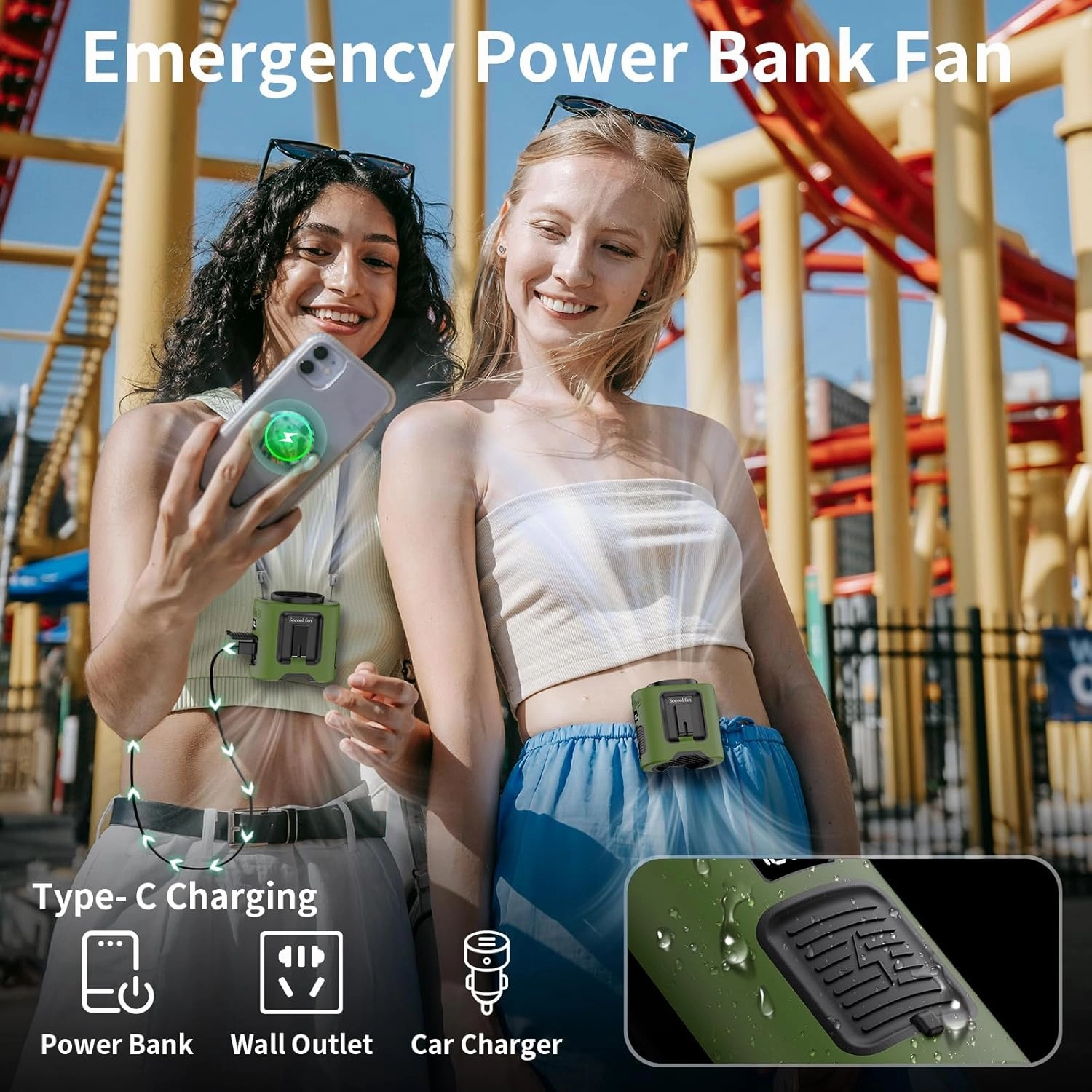 Socool 14500mAh Portable Waist Fan Clip on Belt 360 Rotation Wearable Rechargeable Personal Shirt Fan, 67H Cooling 5-Speed Battery Operated Fans with Light, Neck Fan Hanging for Outdoor Camping Travel