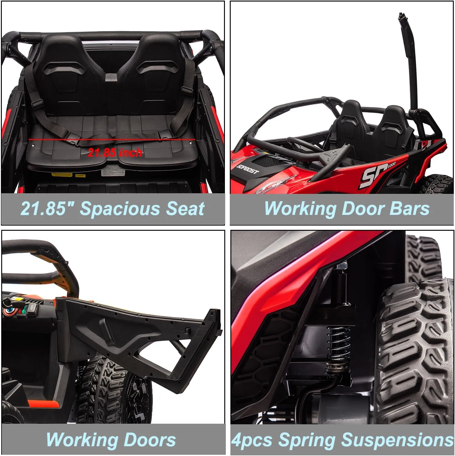 sopbost 10Ah 24V 2 Seater Ride On On Car with Remote Control for Kids Electric Vehicles Side by Side UTV, 21.85" Spacious Seat, 4x75W Motors, Bluetooth - Red & Black