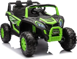 sopbost 24V Kids UTV 4WD Battery Powered 4 Wheels Electric Vehicle Ride On Toy Car with Remote Control for Boys Girls, Single-Seater, EVA Tires Wheels, Green & Black