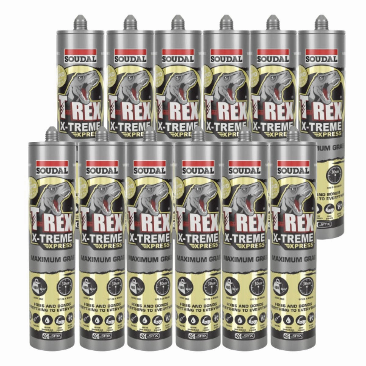 Soudal 154759 T-Rex X-TREME Xpress Maximum Grab (Box of 12) - WHITE