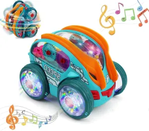 Speedlite Dynamic Gear-Powered Car with Led Lights, Transparent Luminous Toy Car, Bump and Go Toy Cars with Colorful Moving Gears, Speedlite Dynamic Gear-Powered Car Set for Boys Girls