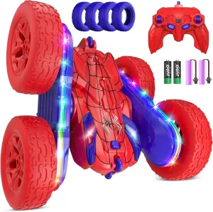 Spider Remote Control Car,RC Cars with Sides Light Strip and Headlights,Double Sided 360 Flips Rotating RC Stunt Car,2.4Ghz All Terrain Toys for Ages 5-7 Kids Toy for Boys Girls Birthday Gift