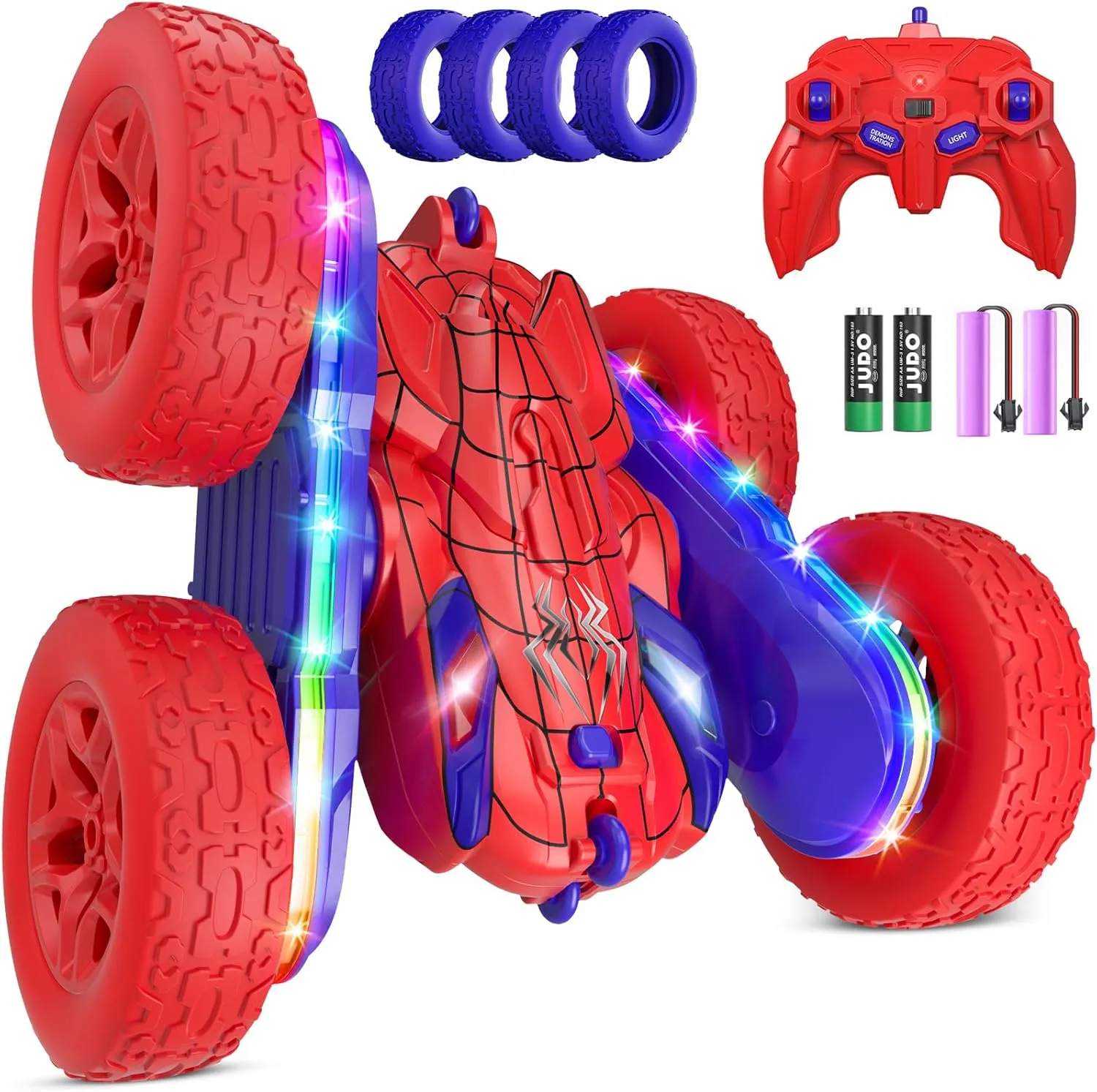 Spider Remote Control Car,RC Cars with Sides Light Strip and Headlights,Double Sided 360 Flips Rotating RC Stunt Car,2.4Ghz All Terrain Toys for Ages 5-7 Kids Toy for Boys Girls Birthday Gift