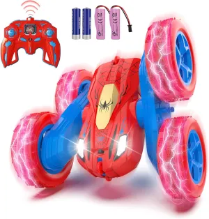 Spider Remote Control Cars for 3 4 5 6 7 Year Old Boys Double Sided 4WD Off-Road, 360° Rotating RC Stunt Car 2.4GHz Rechargeable Toys for Ages 6-12 Boys and Girls Birthday Xmas Gift