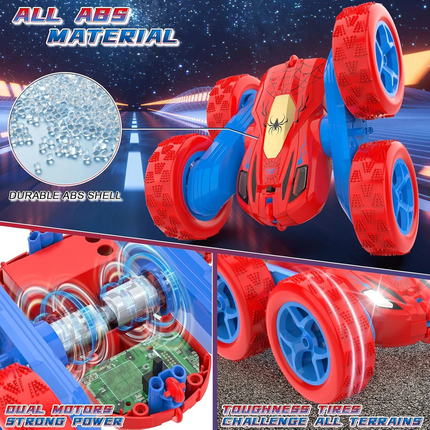 Spider Remote Control Cars for 3 4 5 6 7 Year Old Boys Double Sided 4WD Off-Road, 360° Rotating RC Stunt Car 2.4GHz Rechargeable Toys for Ages 6-12 Boys and Girls Birthday Xmas Gift