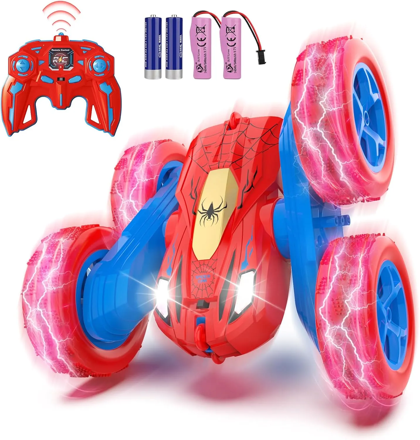 Spider Remote Control Cars for 3 4 5 6 7 Year Old Boys Double Sided 4WD Off-Road, 360° Rotating RC Stunt Car 2.4GHz Rechargeable Toys for Ages 6-12 Boys and Girls Birthday Xmas Gift