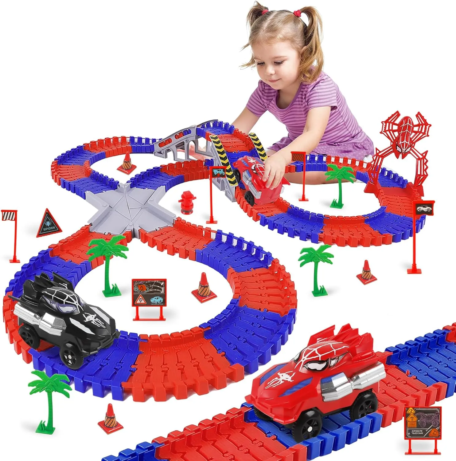 Spider Toys for Boys 4-6, 212 PCS Race Car Track for Kids Ages 4-8, Monster Truck 2  Year Old Birthday Gift Toddler Cars Toy for 3  Year Old Boy Girl