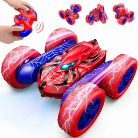 Spider Remote Control Car,Double Sided 360° Rotating 4WD RC Cars Toys for 3-12 Year Old Boys 2.4GHz Electric Rechargeable Race Stunt Birthday Halloween Christmas Easter Spiderman Toys for Boys 4-6 3-4