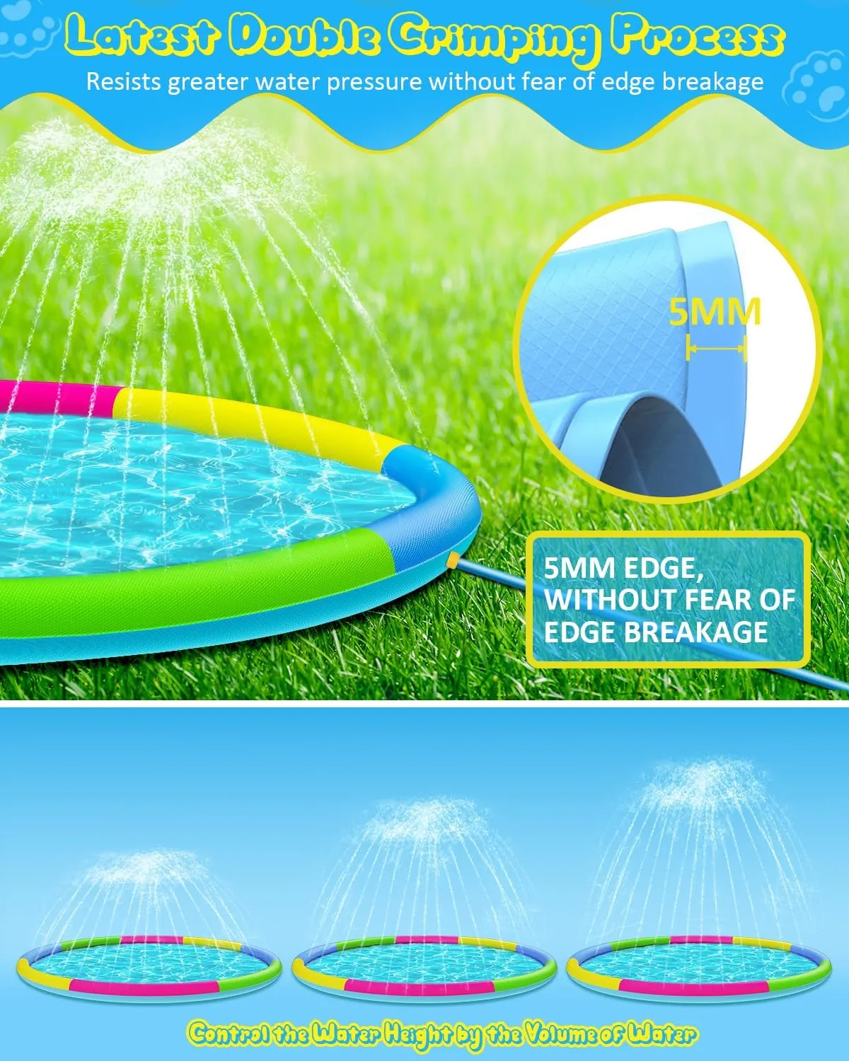 Splash Pad for Kids and Dogs, 197'' Super Large Anti-Slip Splash Sprinkler Pad for Baby Toddler, Thicken Splash Pad Dog Pool Summer Outdoor Water Toys, 16.4FT Colorful
