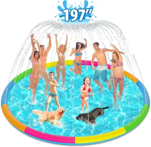 Splash Pad for Kids and Dogs, 197'' Super Large Anti-Slip Splash Sprinkler Pad for Baby Toddler, Thicken Splash Pad Dog Pool Summer Outdoor Water Toys, 16.4FT Colorful