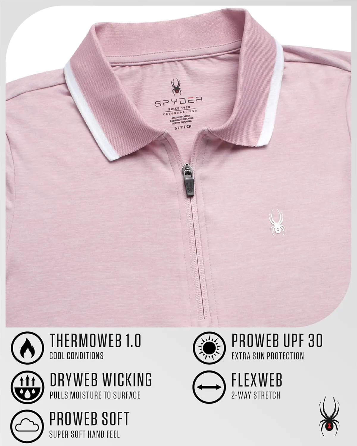Spyder Womens Golf Shirt - Quarter Zip Golf Polo Tennis Top, UPF 30  Sun Protect Moisture Wicking Polo Shirts for Women