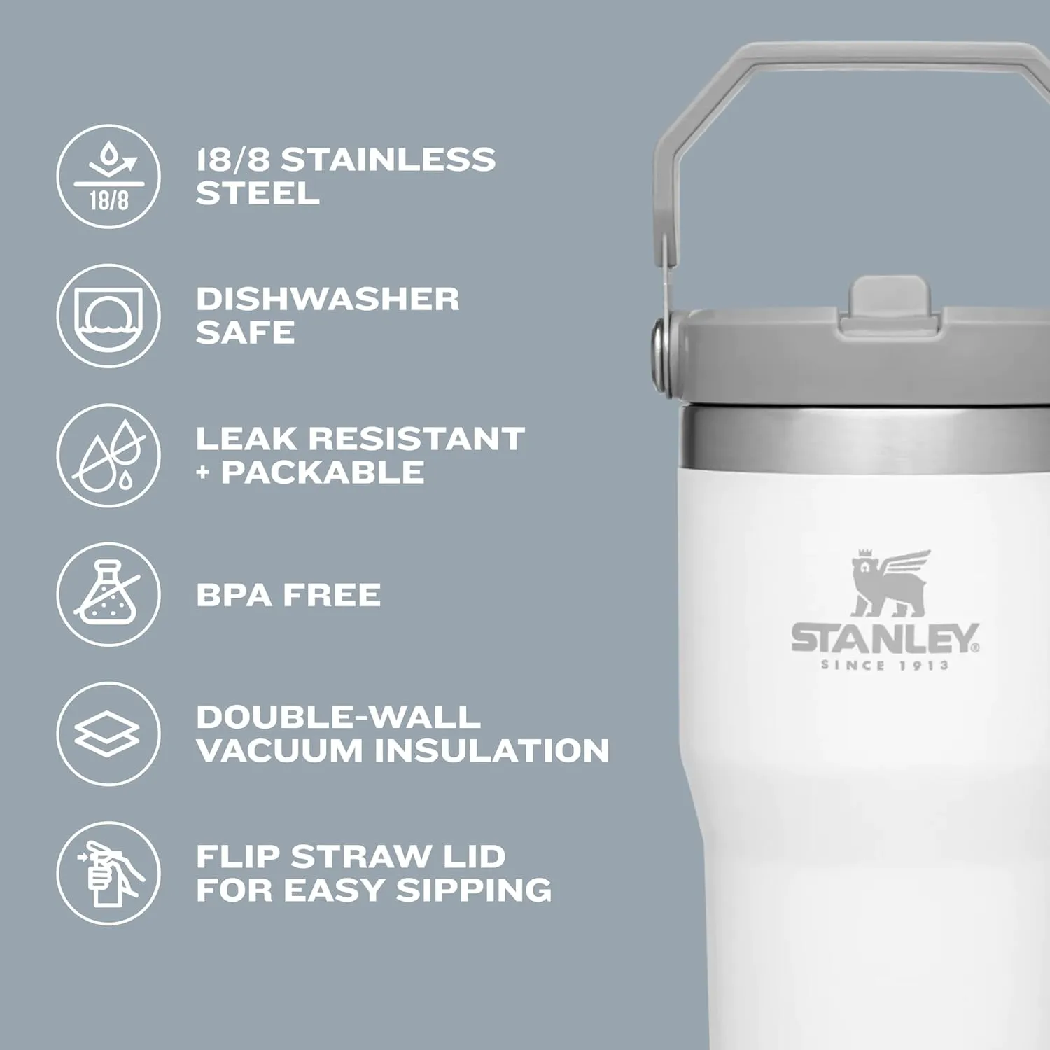 STANLEY IceFlow Stainless Steel Tumbler - Vacuum Insulated Water Bottle for Home, Office or Car Reusable Cup with Straw Leak Resistant Flip Cold for 12 Hours or Iced for 2 Days