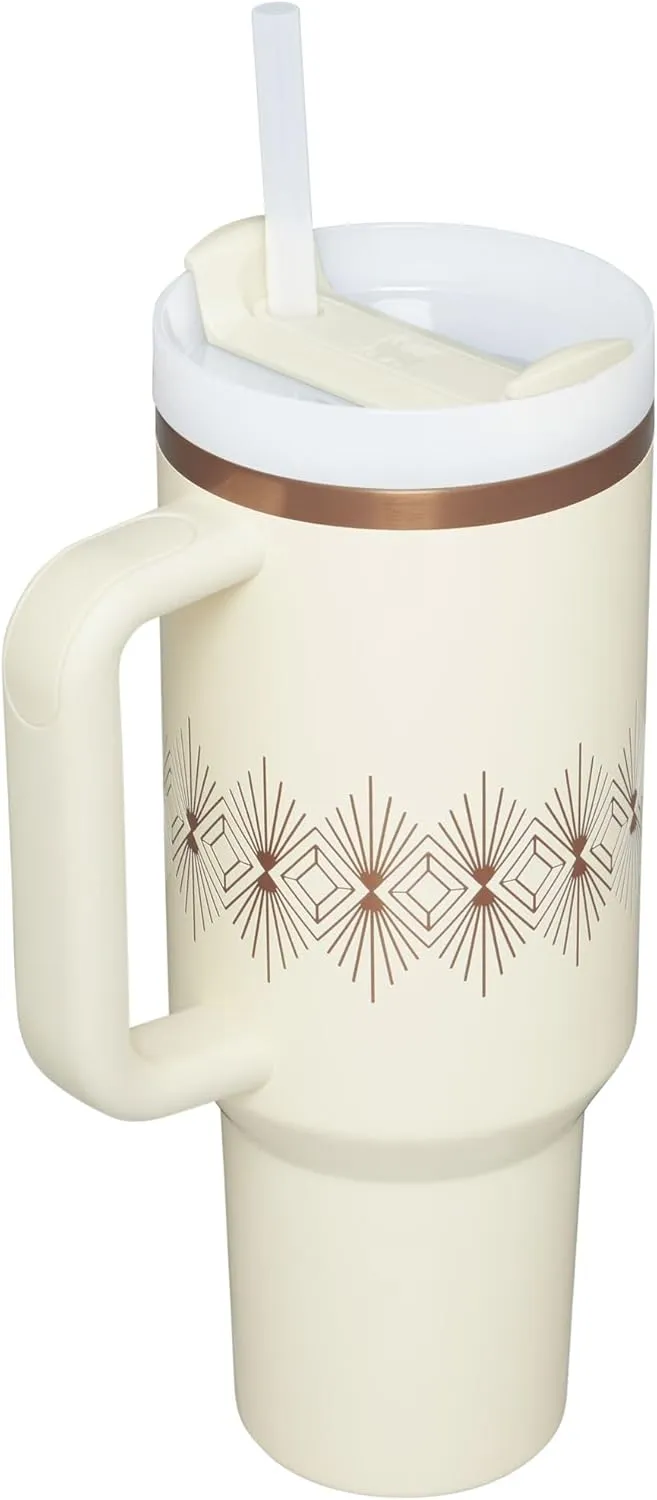 STANLEY Quencher H2.0 Tumbler with Handle and Straw 40 oz | Flowstate 3-Position Lid | Cup Holder Compatible for Travel | Insulated Stainless Steel Cup | BPA-Free | Cream Gloss Deco