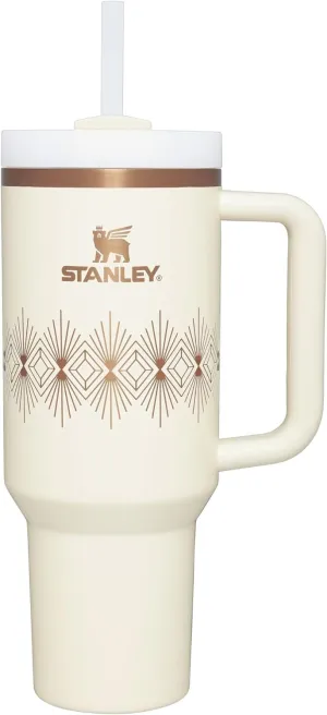 STANLEY Quencher H2.0 Tumbler with Handle and Straw 40 oz | Flowstate 3-Position Lid | Cup Holder Compatible for Travel | Insulated Stainless Steel Cup | BPA-Free | Cream Gloss Deco