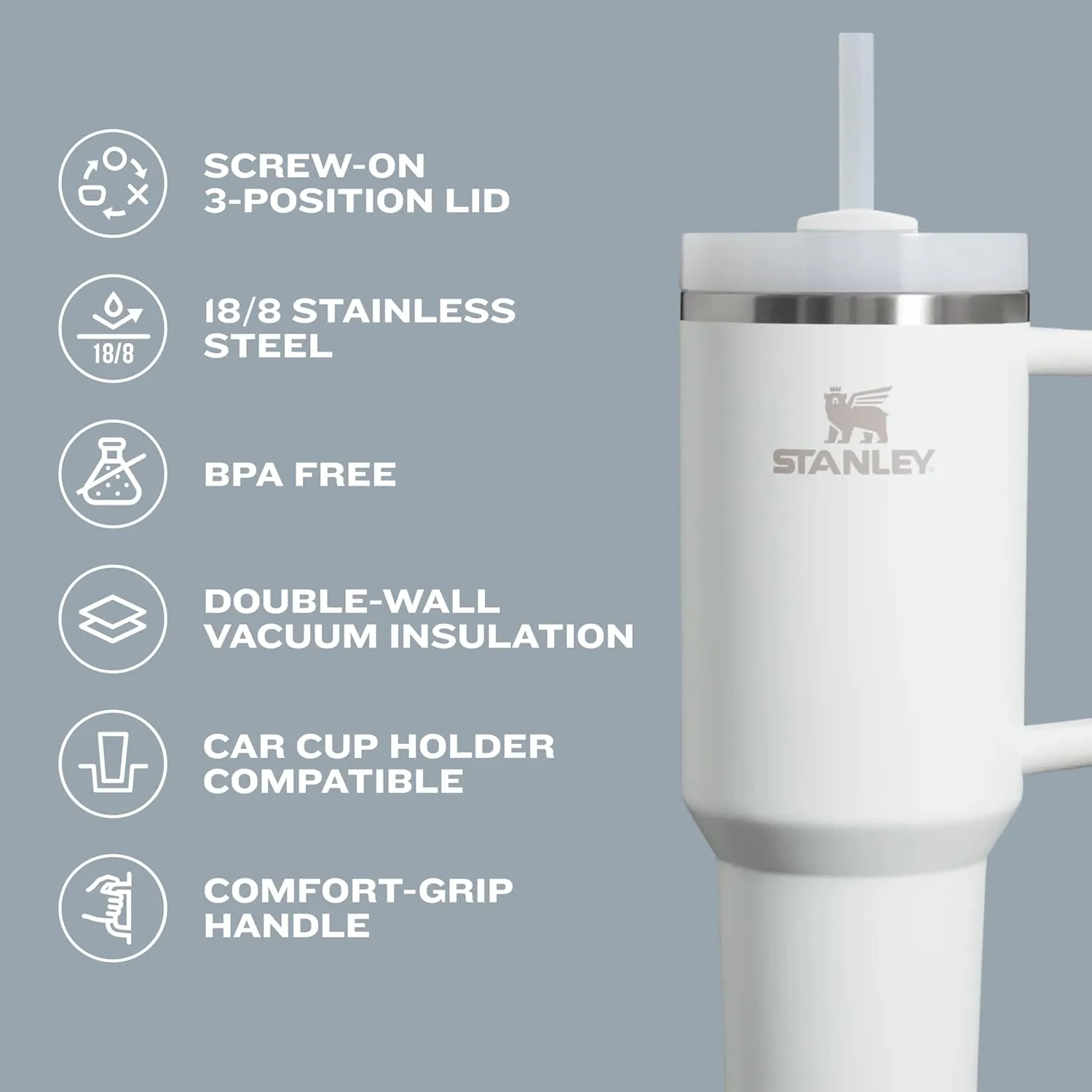 Stanley Quencher H2.0 Tumbler with Handle and Straw 40 oz | Flowstate 3-Position Lid | Cup Holder Compatible for Travel | Insulated Stainless Steel Cup | BPA-Free | Forrest Gloss Deco