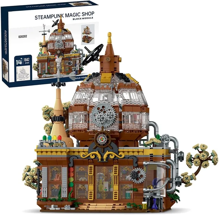 Steampunk Magic Shop Building Blocks Set with LED,Steampunk World Architecture Model Construction Building Toy Kit for Adults and Teen (1842 Pcs)