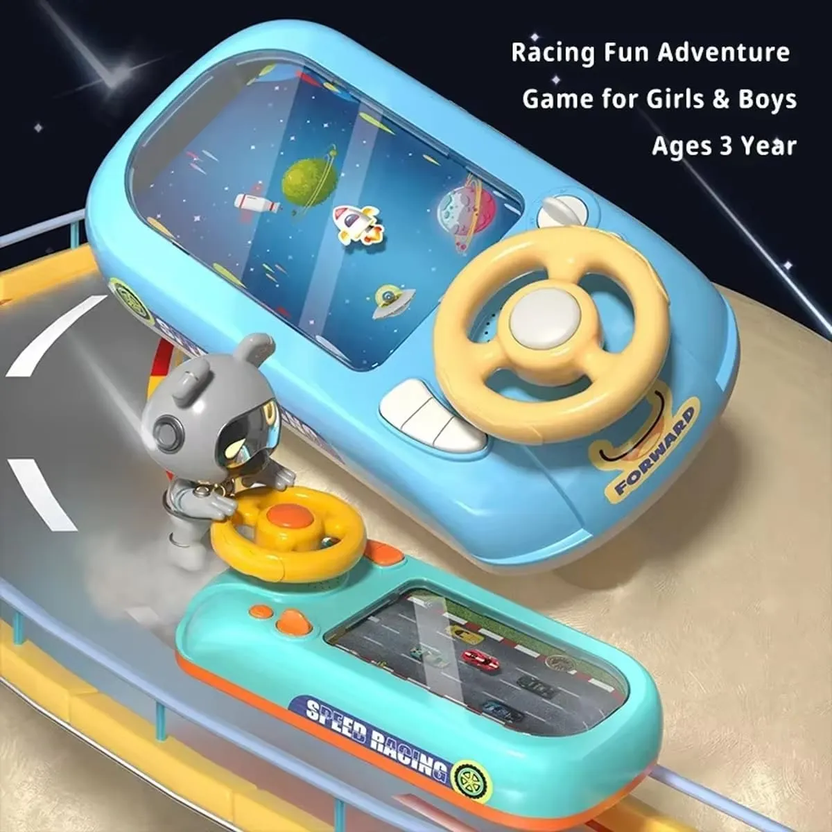 Steer Joy Driving Simulator for Kids, Car Racing Adventure Toy with Steering Wheel, Steering Wheel Toy with Music and Vehicle Sound Effects, Driving Games for Boys Girls Ages 3 and Above (Grey)