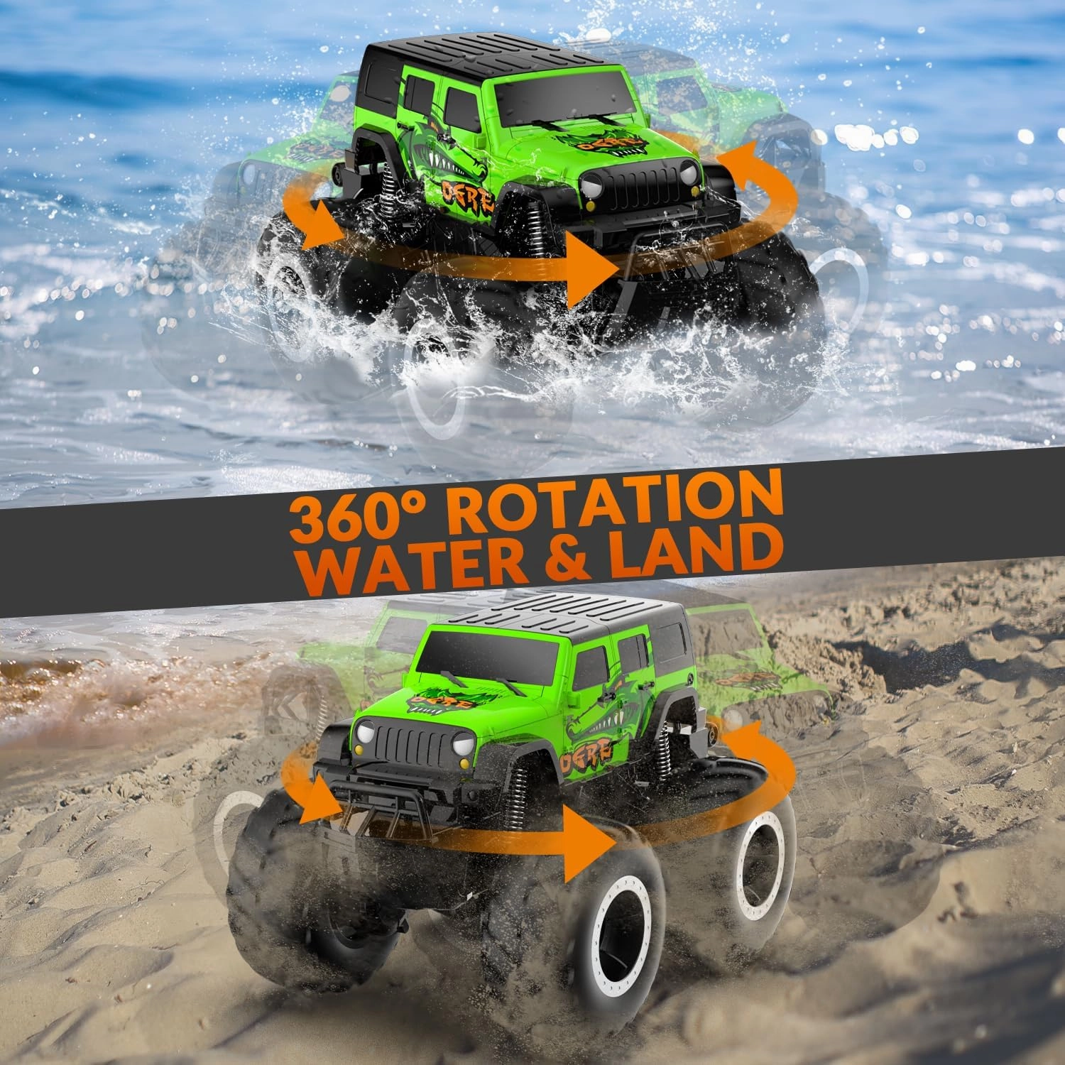 STEMTRON Amphibious Remote Control Car Toys for Boys 2.4GHz 1:16 All Terrain Off-Road RC Car Waterproof RC Monster Truck Kids Pool Toys Remote Control Boat Gifts for Kids Boys