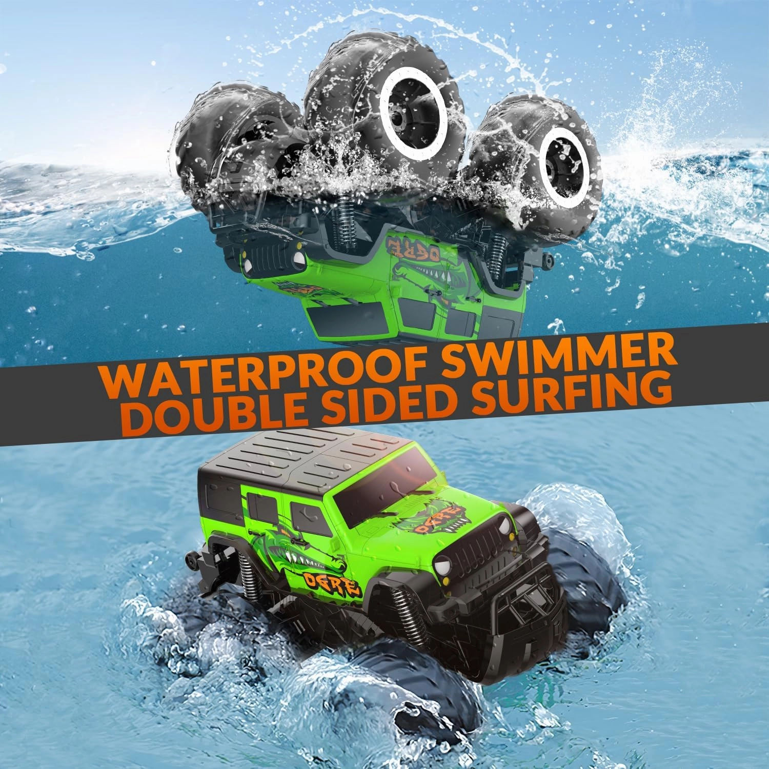STEMTRON Amphibious Remote Control Car Toys for Boys 2.4GHz 1:16 All Terrain Off-Road RC Car Waterproof RC Monster Truck Kids Pool Toys Remote Control Boat Gifts for Kids Boys