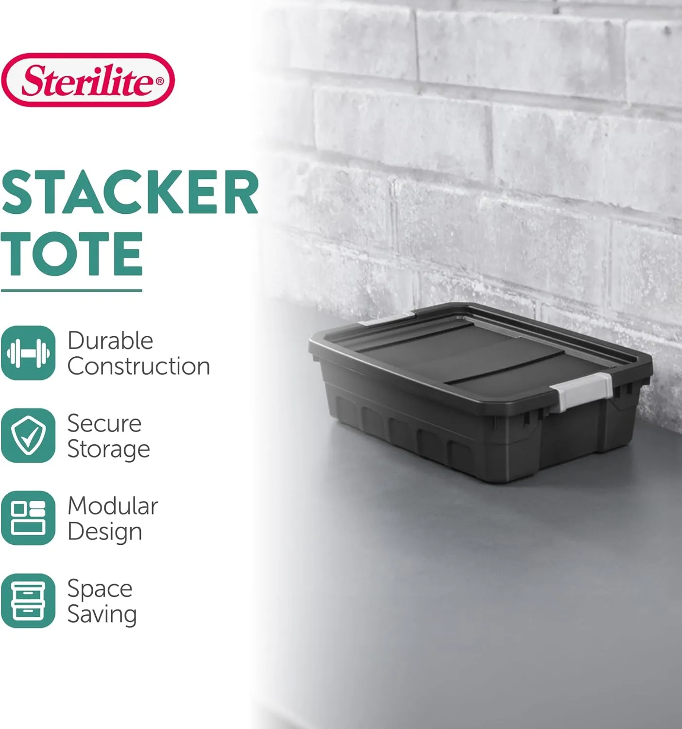 Sterilite 6-Pack Plastic Storage Bins with Lids, Stackable Containers, 10 Gallon, Black