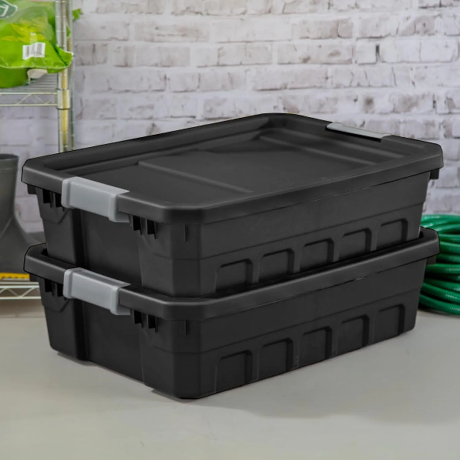 Sterilite 6-Pack Plastic Storage Bins with Lids, Stackable Containers, 10 Gallon, Black