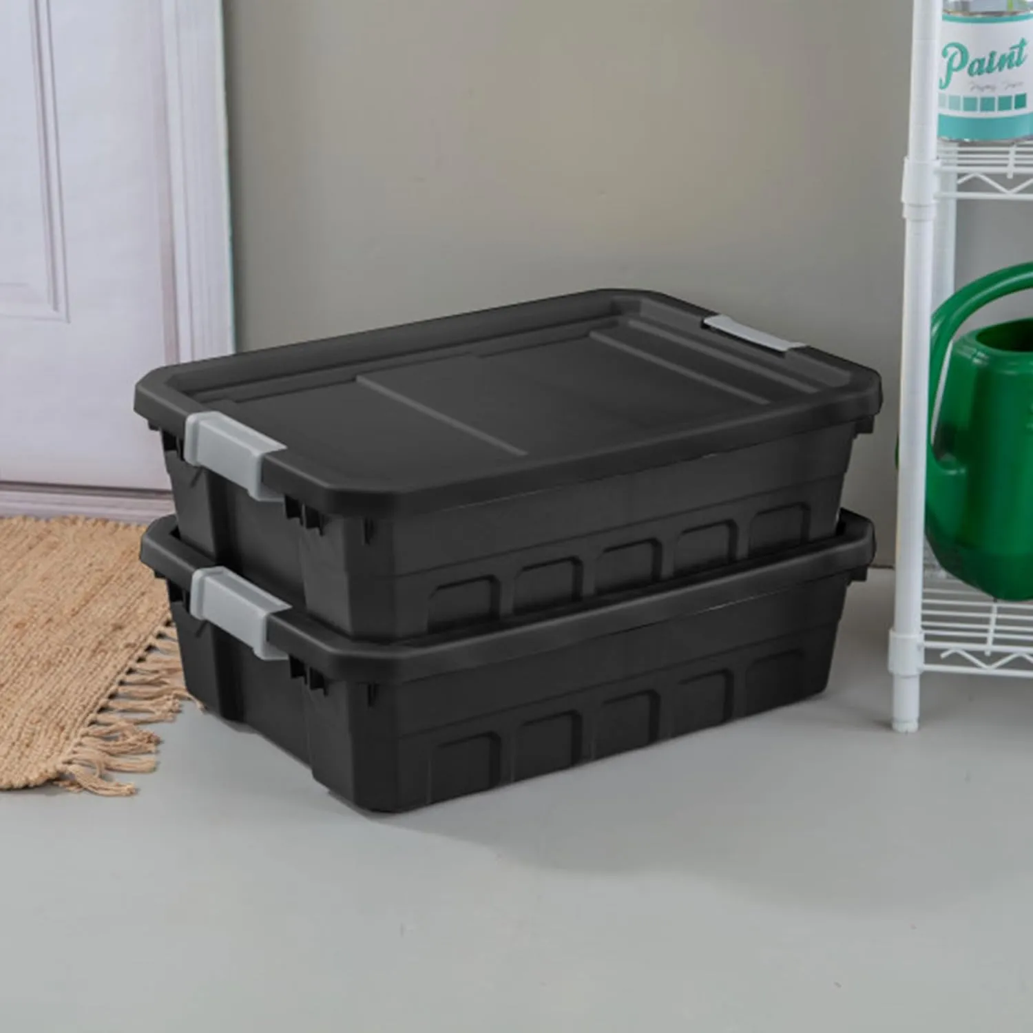 Sterilite 6-Pack Plastic Storage Bins with Lids, Stackable Containers, 10 Gallon, Black