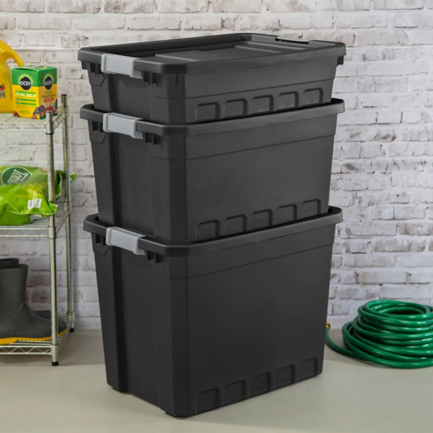 Sterilite 6-Pack Plastic Storage Bins with Lids, Stackable Containers, 10 Gallon, Black